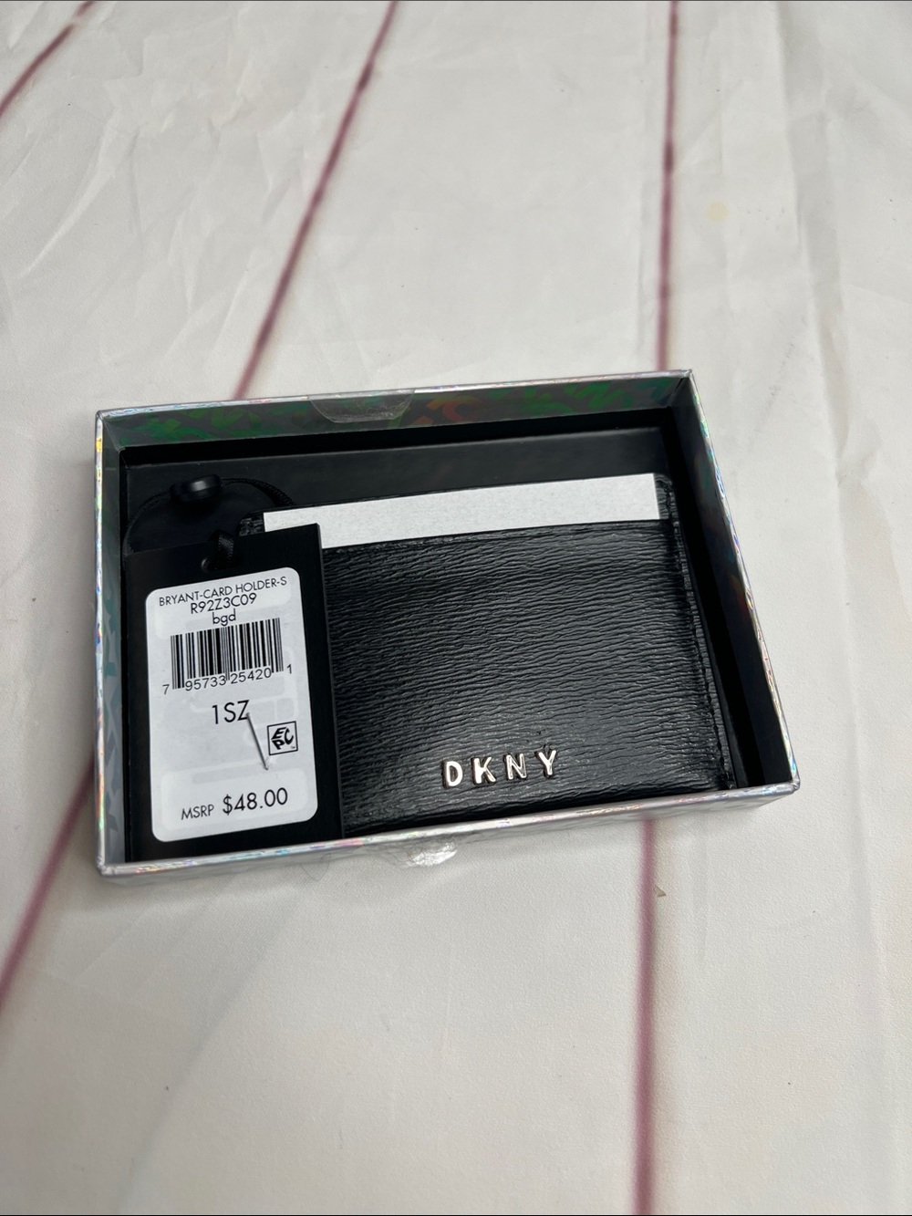 DKNY Black Leather Slim Card Case with Silver Logo